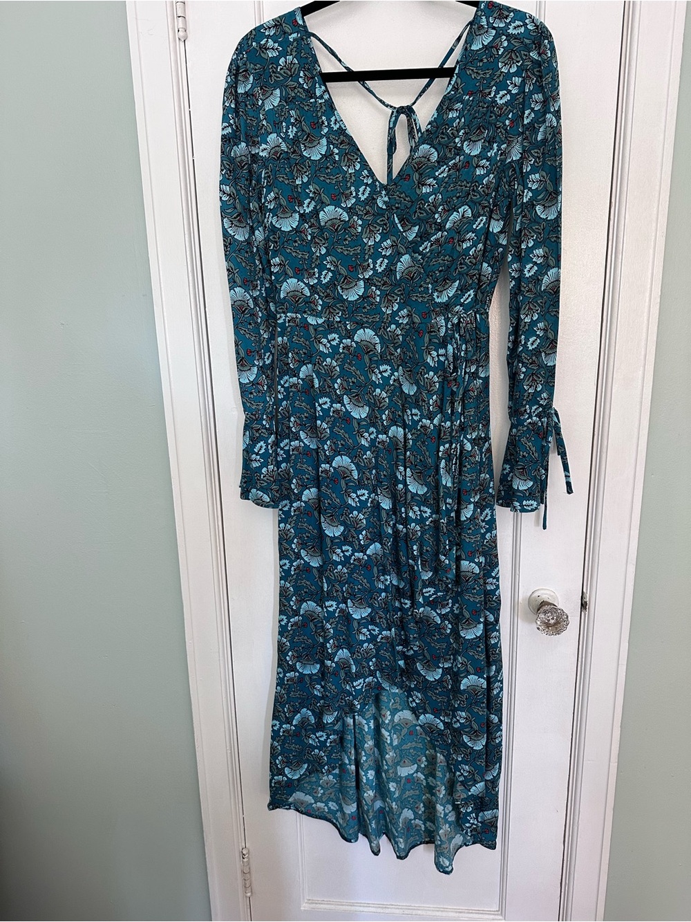 Free People Floral Teal Faux Wrap Midi Dress - Women